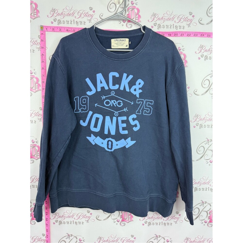 Jack and Jones Navy Blue Crewneck Sweatshirt with Light Blue Graphic